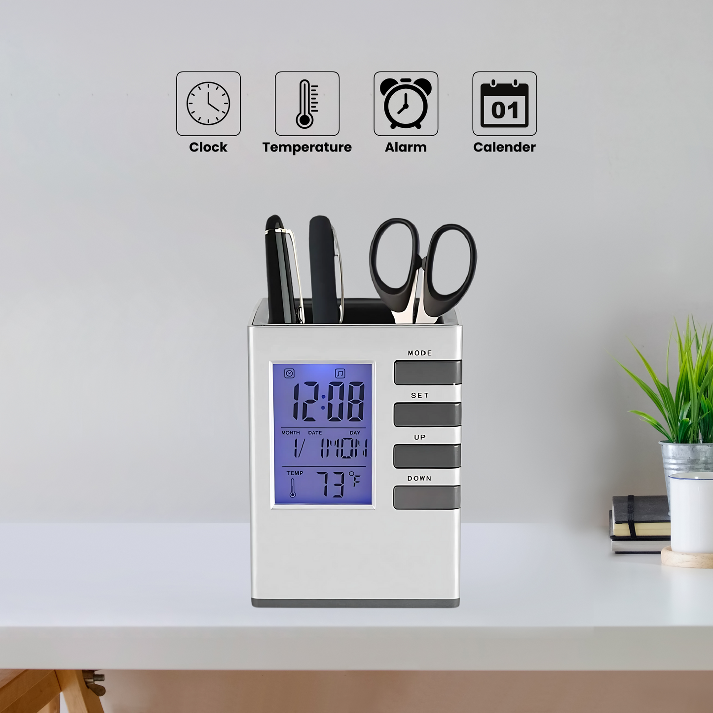 Fyxible™ Smart Pen Stand with Clock & Temperature Display